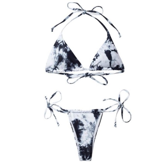 Hobolux Maddie Munson Ta Die For Hobokini String Bikini Small Blk Wht Tie Dye - Picture 1 of 11